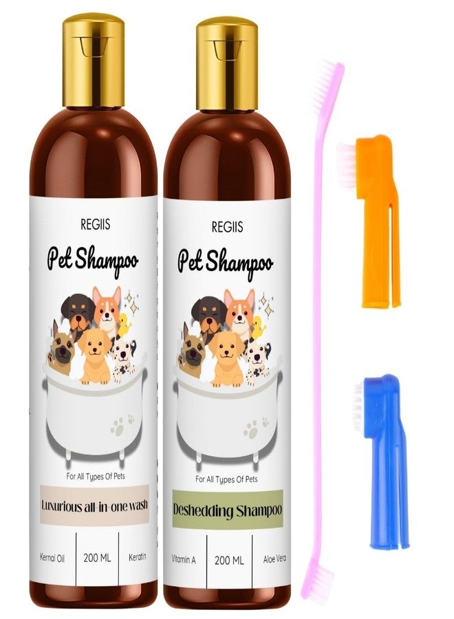 مجموعة شامبو ريجيس للحيوانات الأليفة بتركيبة فاخرة شاملة للغسيل وإزالة الشعر الزائد، 200 مل لكل عبوة، لجميع أنواع الحيوانات الأليفة، مع زيت نواة النبات، والكيراتين، وفيتامين أ، والصبار (عبوة من 3 قطع). - Image 1